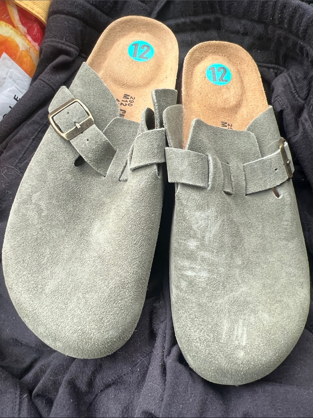 Suede Slip-On Clog Mule in Siege with Adjustable Buckle